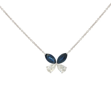 Lab-grown marquise pear diamond butterfly shape in 14k white gold, duo-tone with sapphire