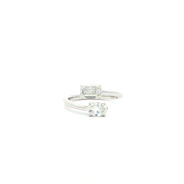 Emerald and Oval Bypass Solitaire Lab Grown Diamond Ring
