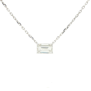 Lab-grown emerald diamond pendant necklace in 18k white gold.