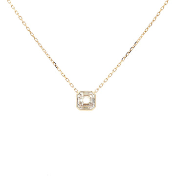 Lab-grown asscher diamond pendant necklace in 18k yellow gold, bezel set.