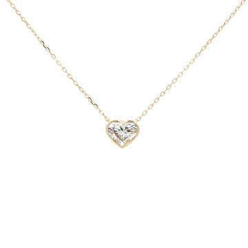 Lab-grown fancy heart diamond pendant necklace in 18k yellow gold, bezel set.