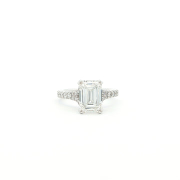 Emerald with Pavé Band Lab Diamond Ring