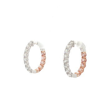 Pink and White diamond hoops - lab grown diamond. 14K Gold