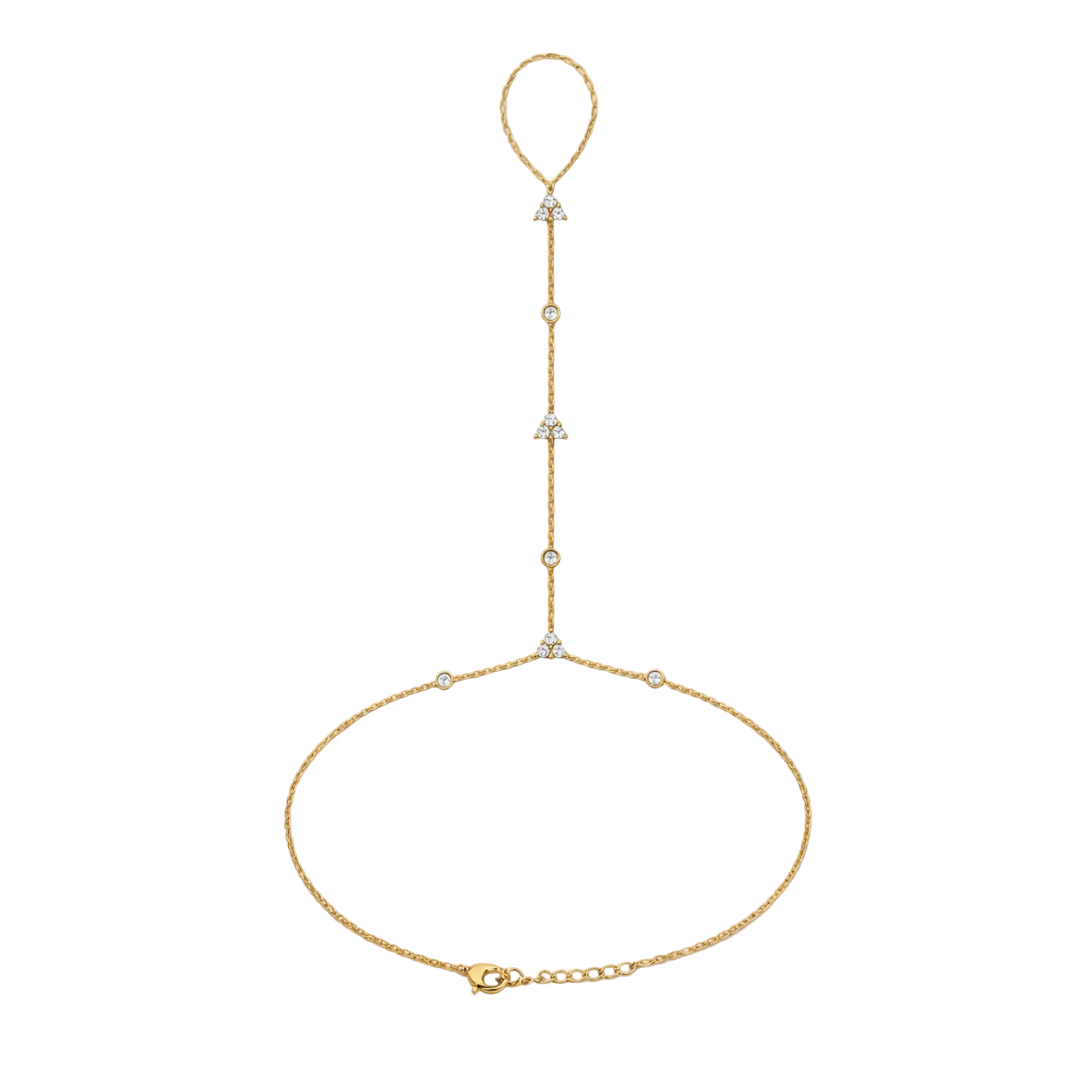 14K Yellow Gold Hand Chain Bracelet with Lab grown Diamonds