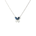 Lab-grown marquise pear diamond pendant necklace in 14k white gold, butterfly shape, duo-tone with sapphire