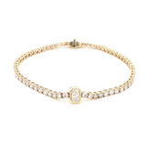 14K Yellow Gold Radiant-Cut Bezel-Set Lab-Grown Diamond Tennis Bracelet

Crafted in 14K Yellow Gold, this exquisite bracelet features a seamless line of Round-cut Lab-Grown Diamonds, with a Radiant-cut center stone bezel-set as its focal point. A modern take on a classic tennis bracelet, it delivers timeless elegance and brilliance for moments that matter!