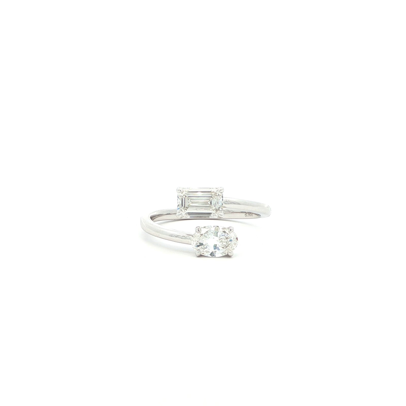 Emerald and Oval Bypass Solitaire Lab Grown Diamond Ring