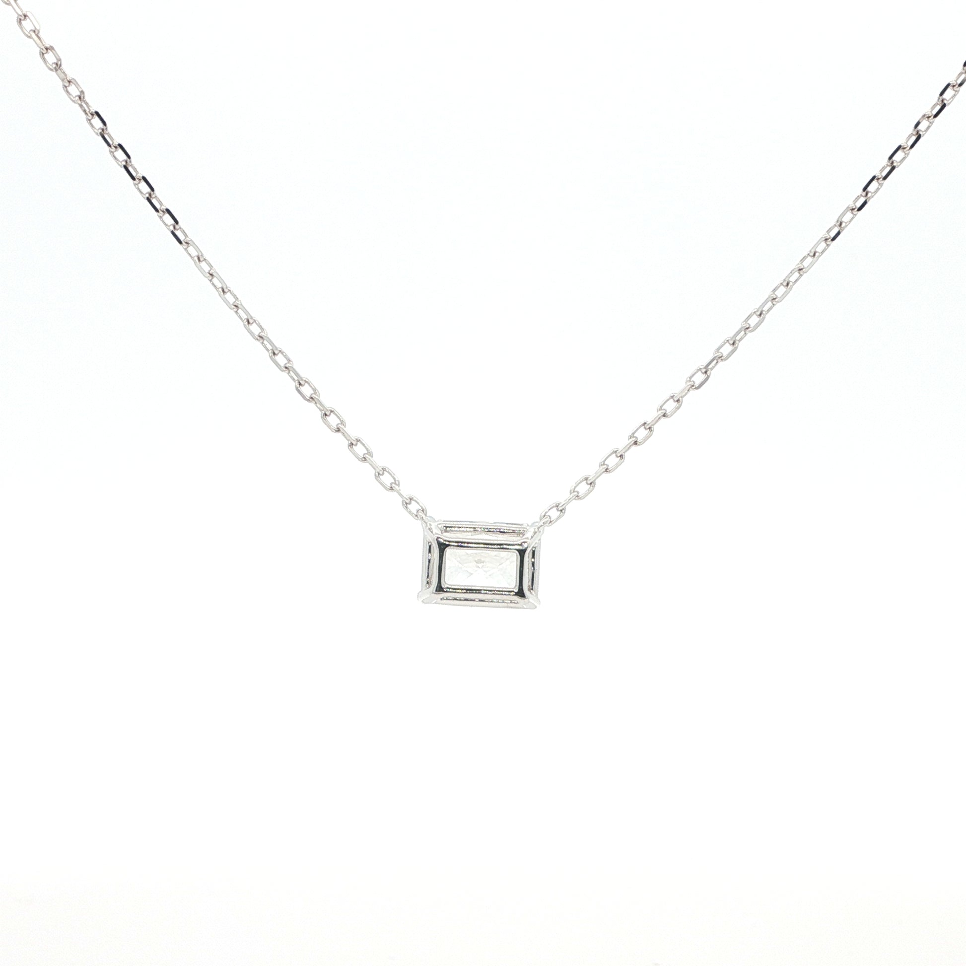 Lab grown radiant cut diamond pendant necklace in 18k white gold