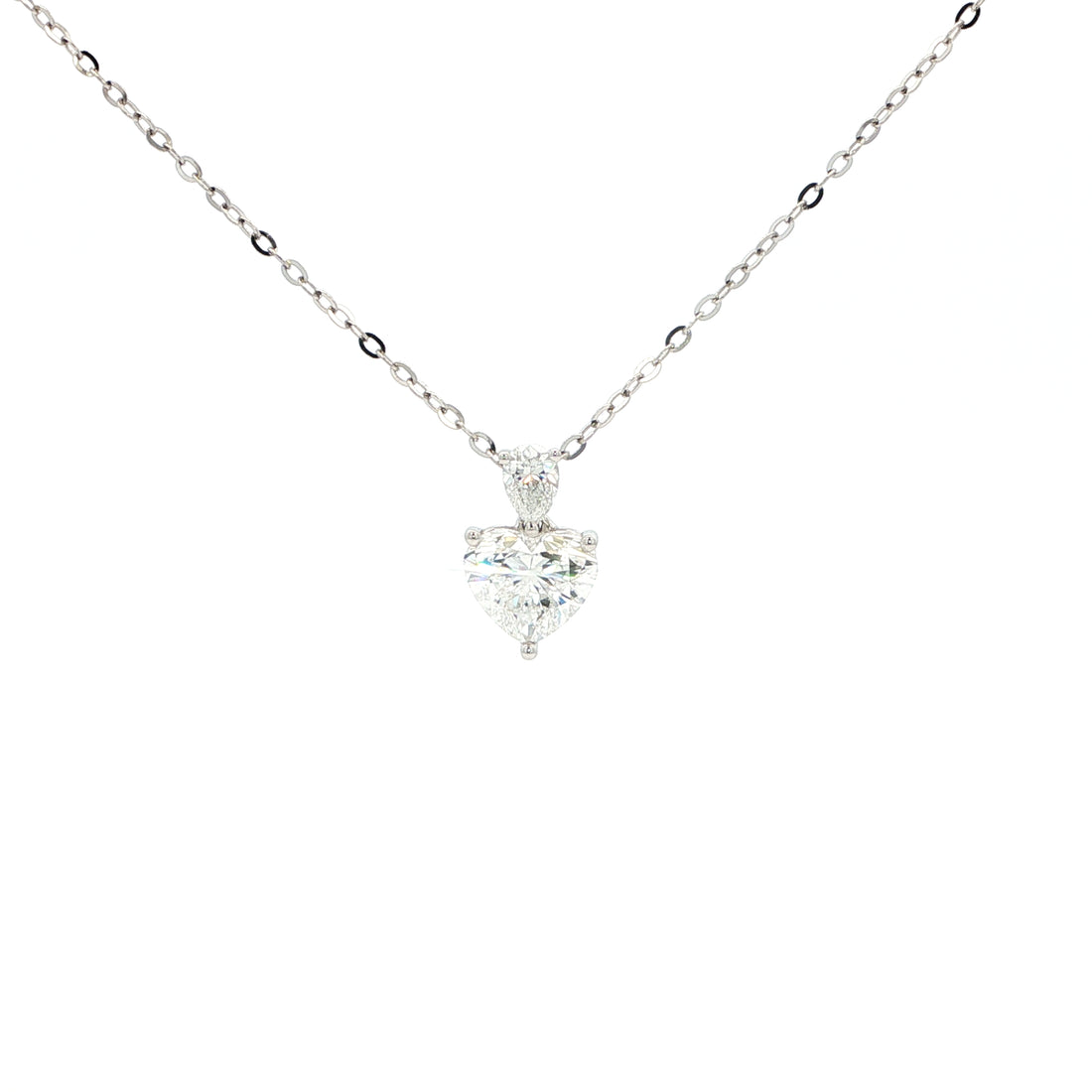 Lab grown fancy heart diamond pendant necklace in 18k white gold