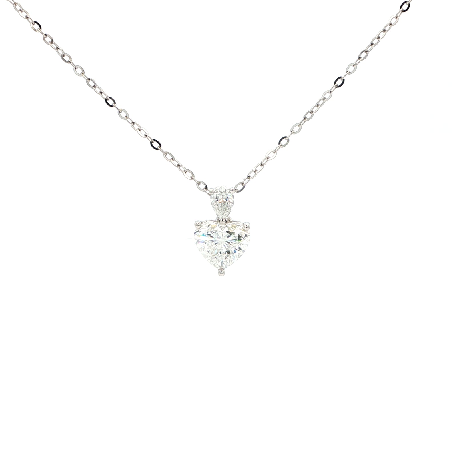 Lab grown fancy heart diamond pendant necklace in 18k white gold