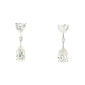 Lab grown fancy shape diamond drop earrings in 18k white gold, trinity shape (heart, pear, oval). 