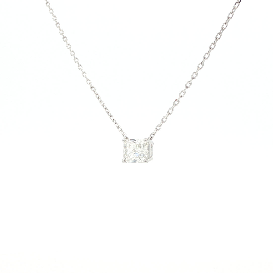 Lab grown radiant cut diamond pendant necklace in 18k white gold