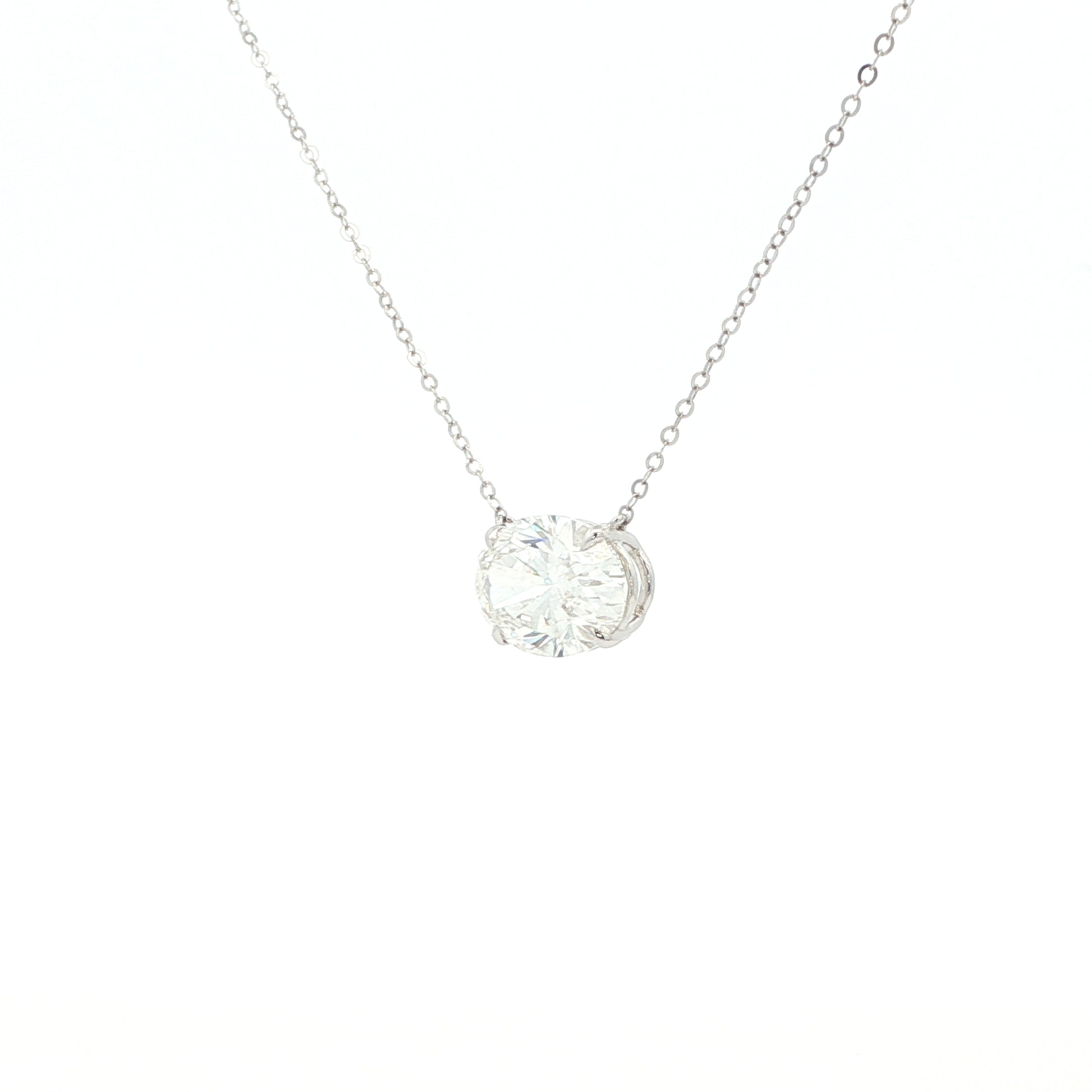 Lab-grown oval diamond pendant necklace in 18k white gold