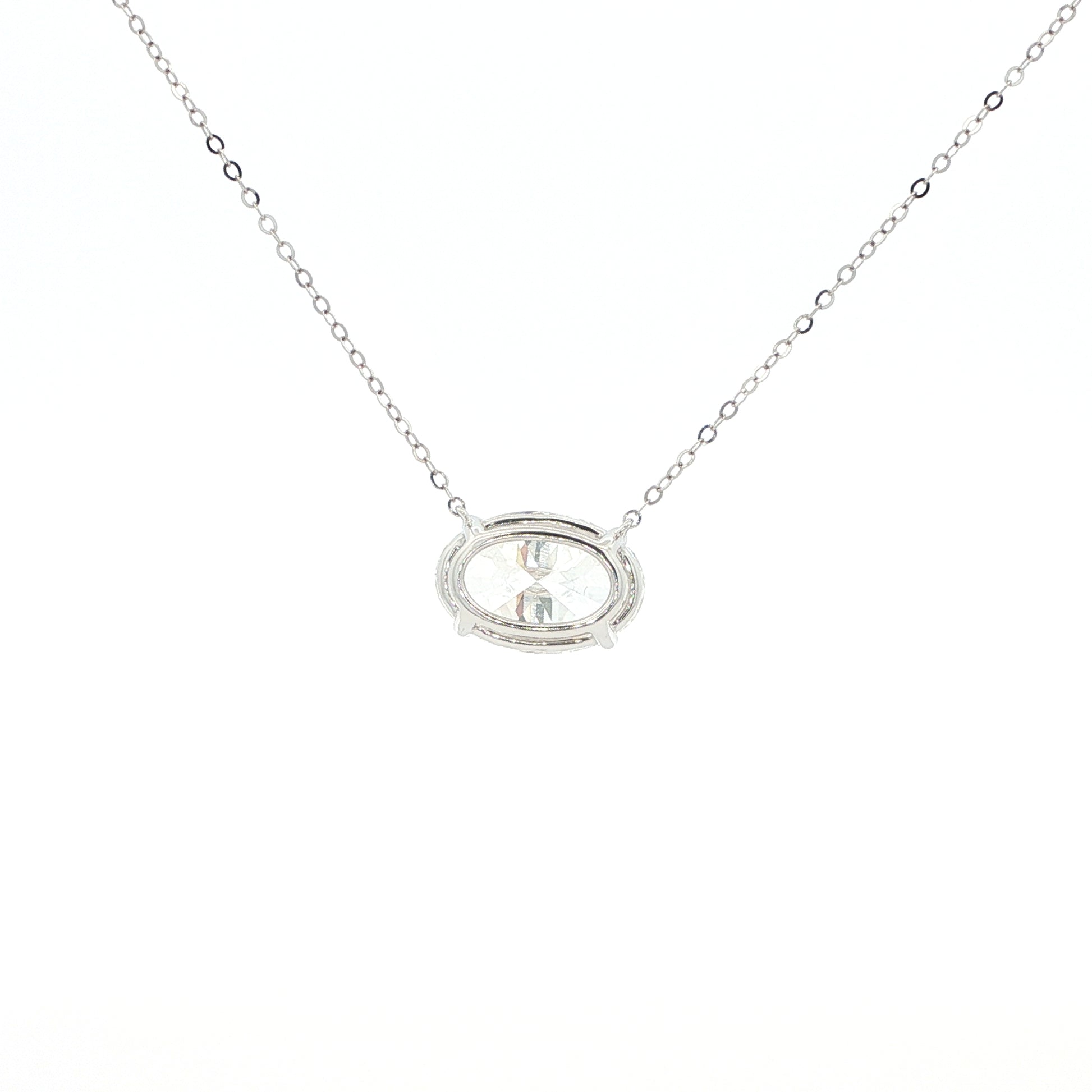Lab-grown oval diamond pendant necklace in 18k white gold
