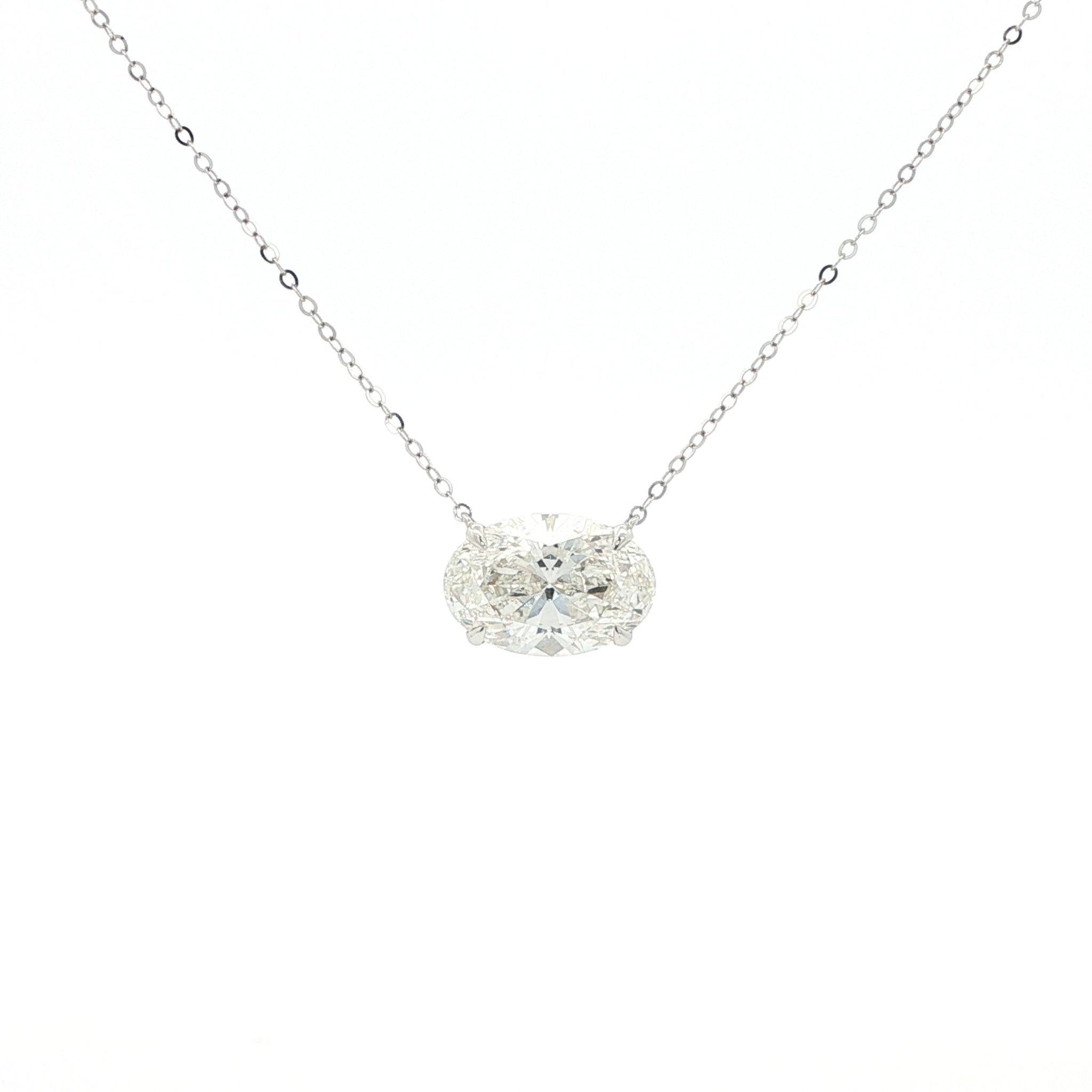 Lab-grown oval diamond pendant necklace in 18k white gold