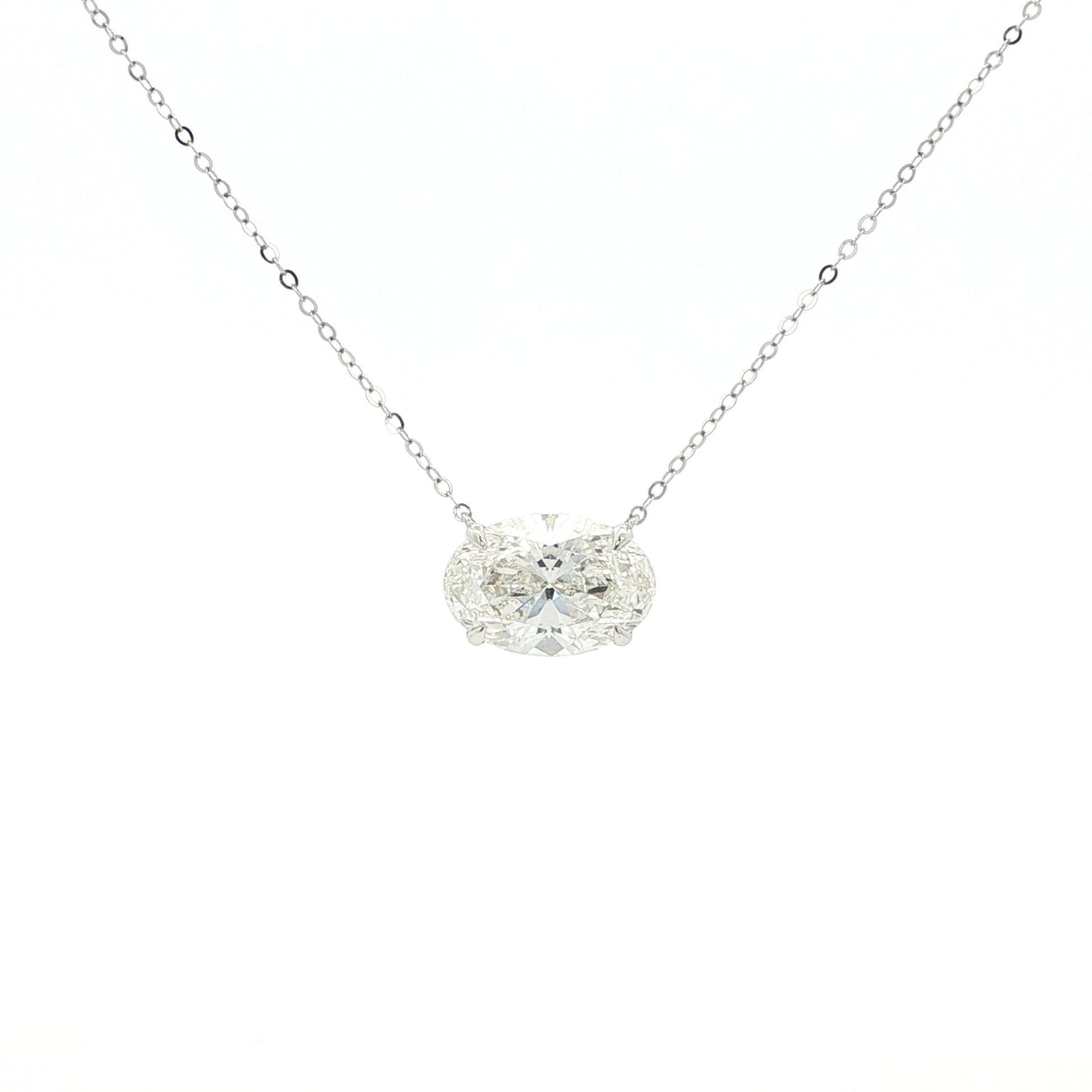 Lab-grown oval diamond pendant necklace in 18k white gold