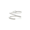This 18K White Gold ring showcases a pear-cut diamond, set in a serpent-shaped band adorned with sparkling diamonds. A timeless design with a touch of modern artistry!