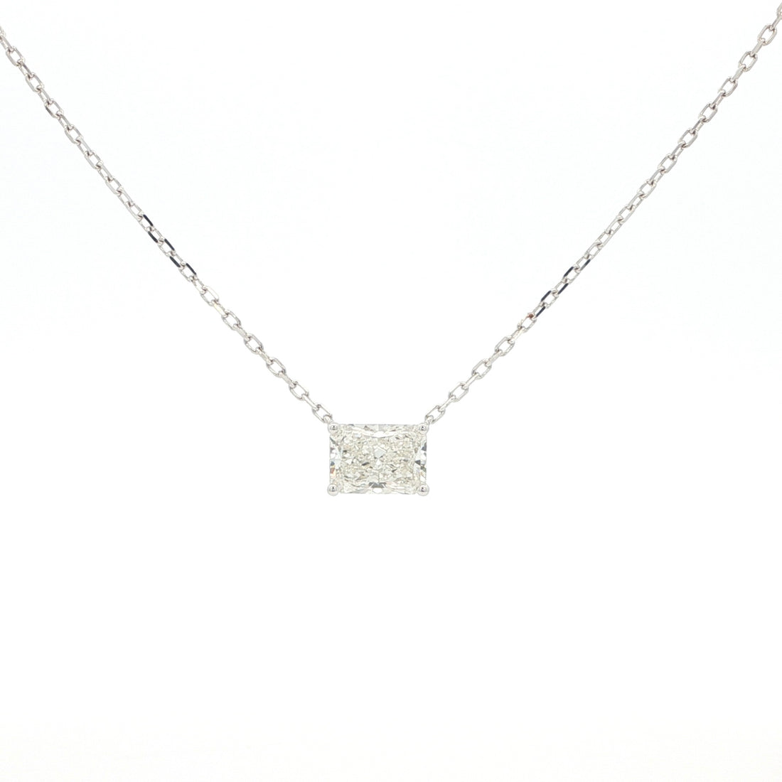 Lab grown radiant cut diamond pendant necklace in 18k white gold
