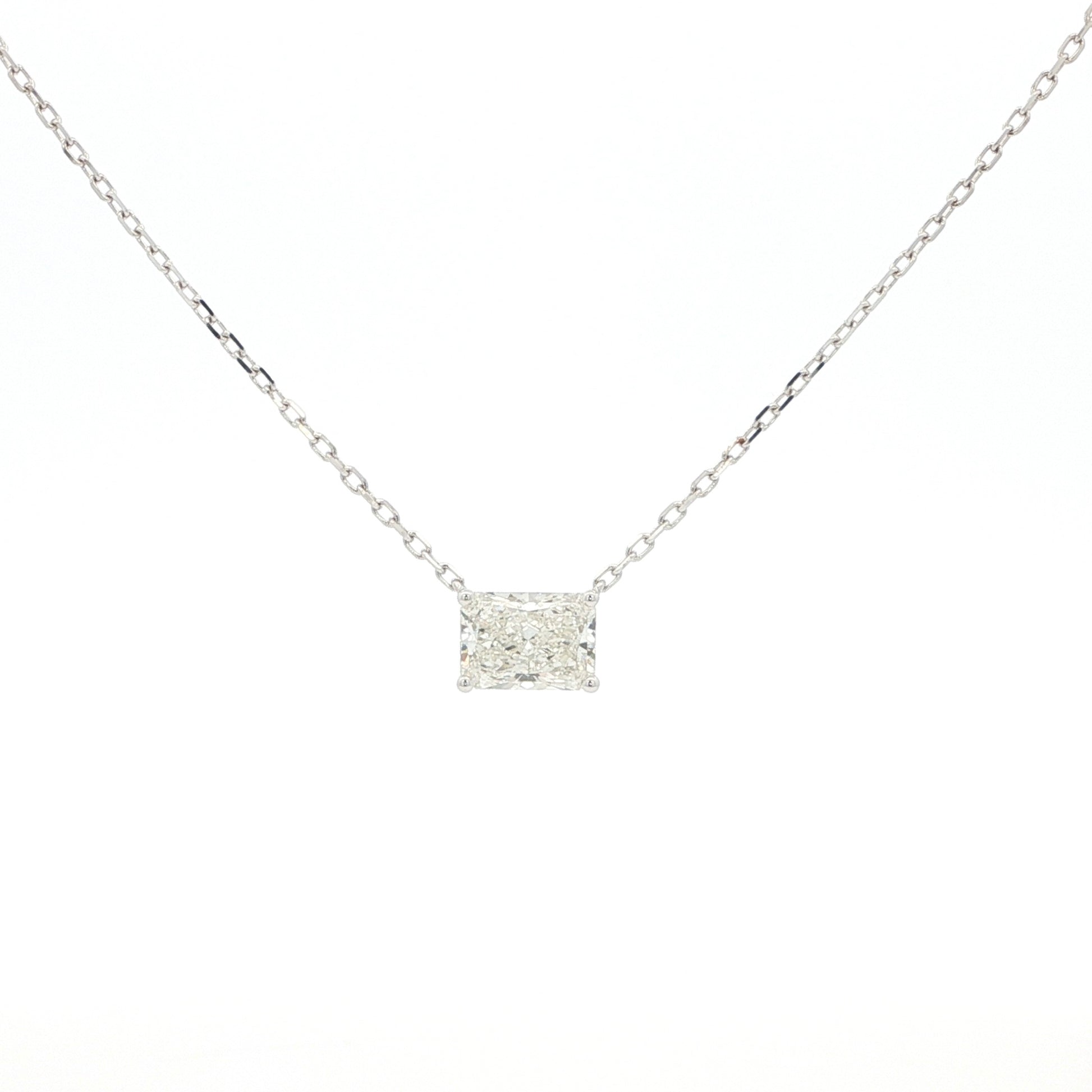 Lab grown radiant cut diamond pendant necklace in 18k white gold
