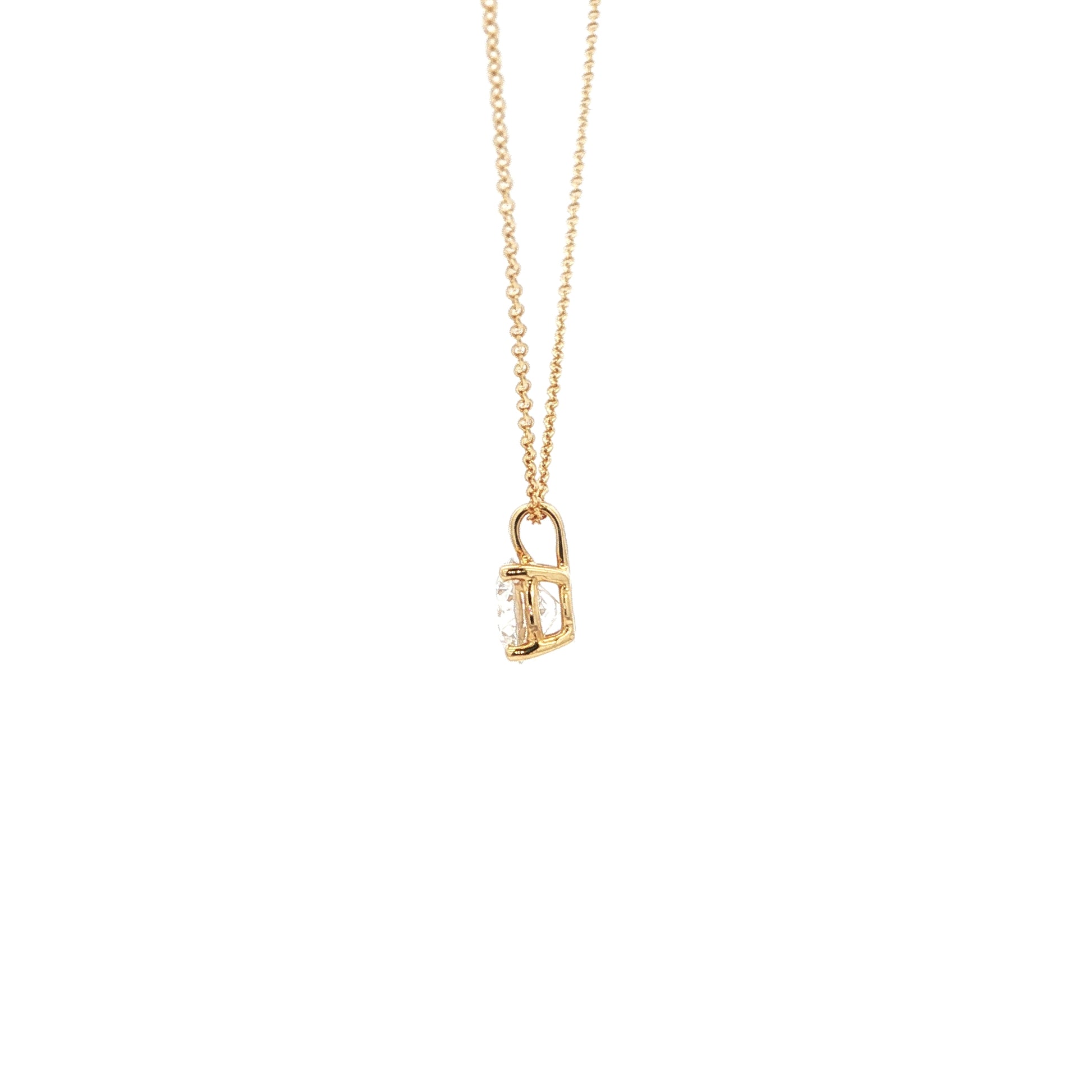 Lab-grown brilliant round diamond pendent necklace in 18k yellow gold. 