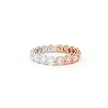 Luxury two-tone eternity band in 18K white and rose gold with round pink and white diamonds