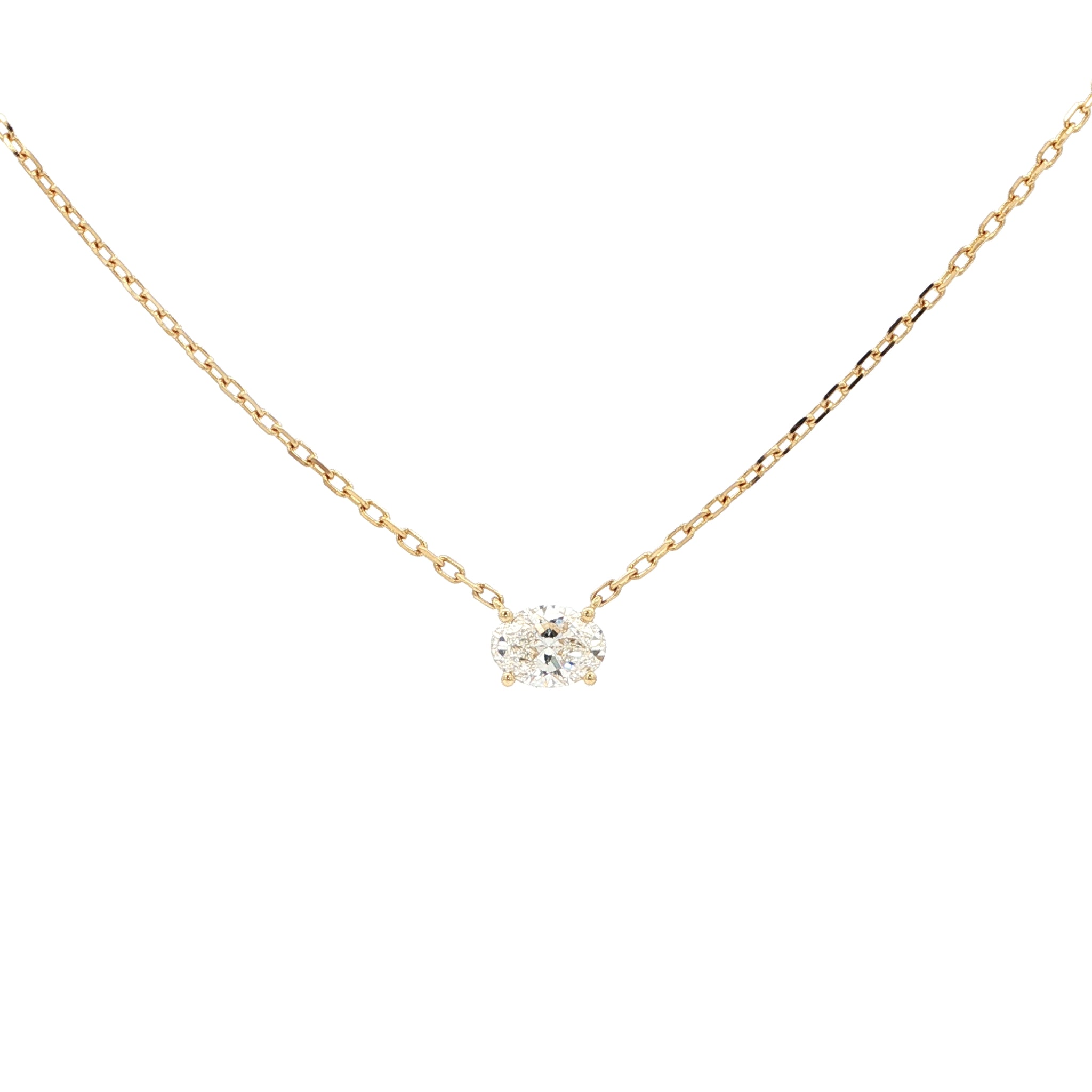 Lab-grown oval diamond pendant necklace in 18k yellow gold. 