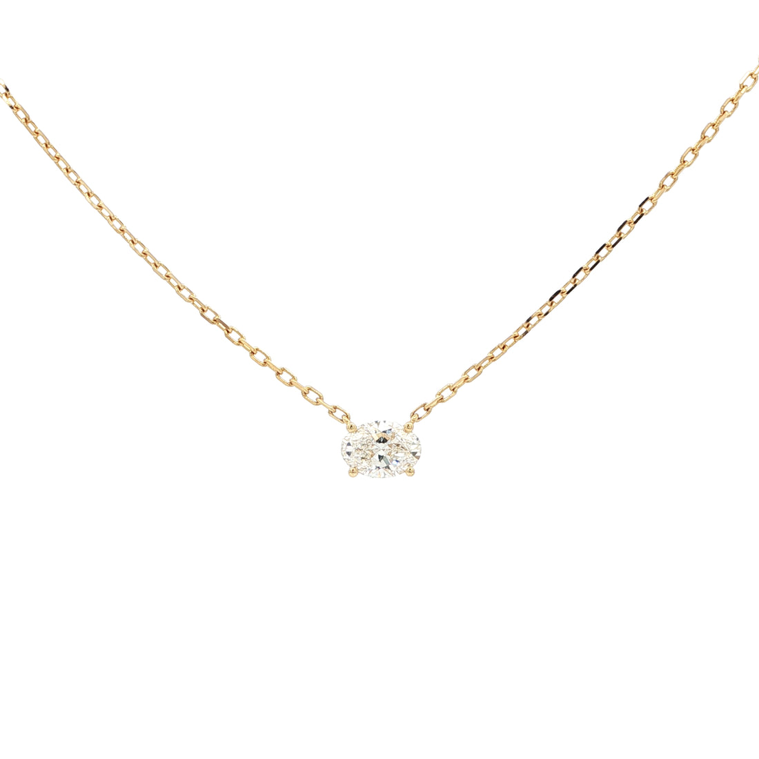Lab-grown oval diamond pendant necklace in 18k yellow gold. 