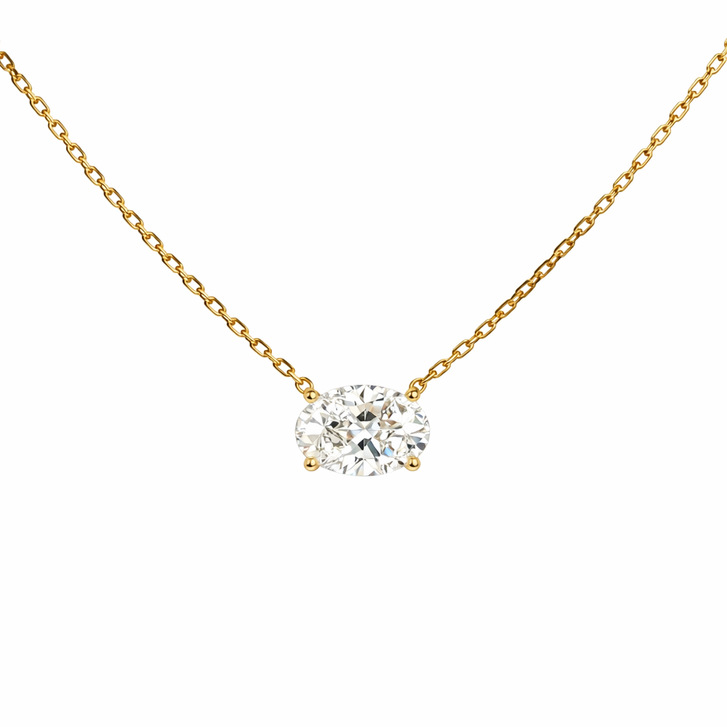 Lab-grown oval diamond pendant necklace in 18k yellow gold.