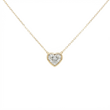 Lab-grown fancy heart diamond pendant necklace in 18k yellow gold, bezel set.