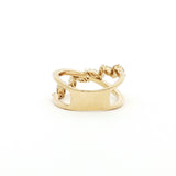 This 18K Yellow Gold ring features a unique cross wrap design adorned with Marquise and Pavé diamonds. The intricate detailing and elegant curves make it a perfect accessory for any occasion, whether it's a formal event or a casual outing.