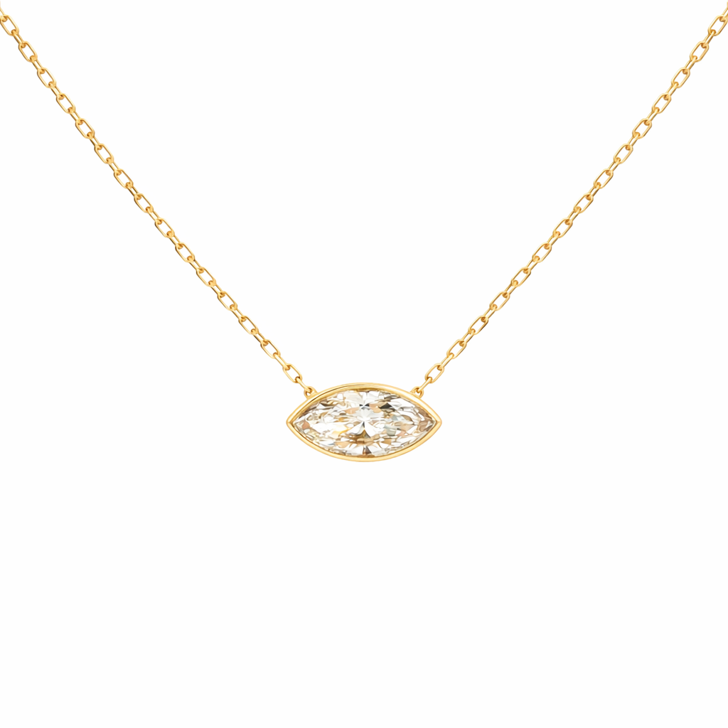 East West Marquise Bezel Lab Grown Diamond Pendant Necklace by By Angi, lab-grown diamond jeweller in Tsim Sha Tsui Hong Kong | TST HK Fine Jewellery	By Angi 尖沙咀人造鑽石珠寶 - East West Marquise Bezel Lab Grxown Diamond Pendant Necklace 東西向馬眼形包鑲實驗室培育鑽石吊墜項鍊 | 香港TST人造鑽石lab diamond首飾 求婚戒指