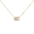 Lab-grown radiant-cut diamond pendant necklace in 18k yellow gold, bezel set. 