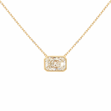 Lab-grown radiant-cut diamond pendant necklace in 18k yellow gold, bezel set. 