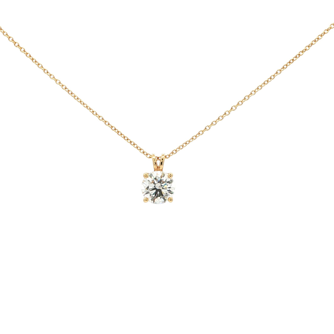 Lab-grown brilliant round diamond pendent necklace in 18k yellow gold. 