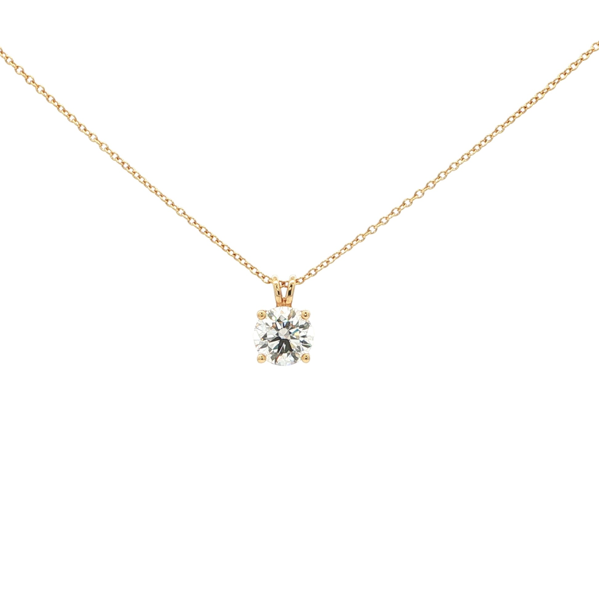 Lab-grown brilliant round diamond pendent necklace in 18k yellow gold. 