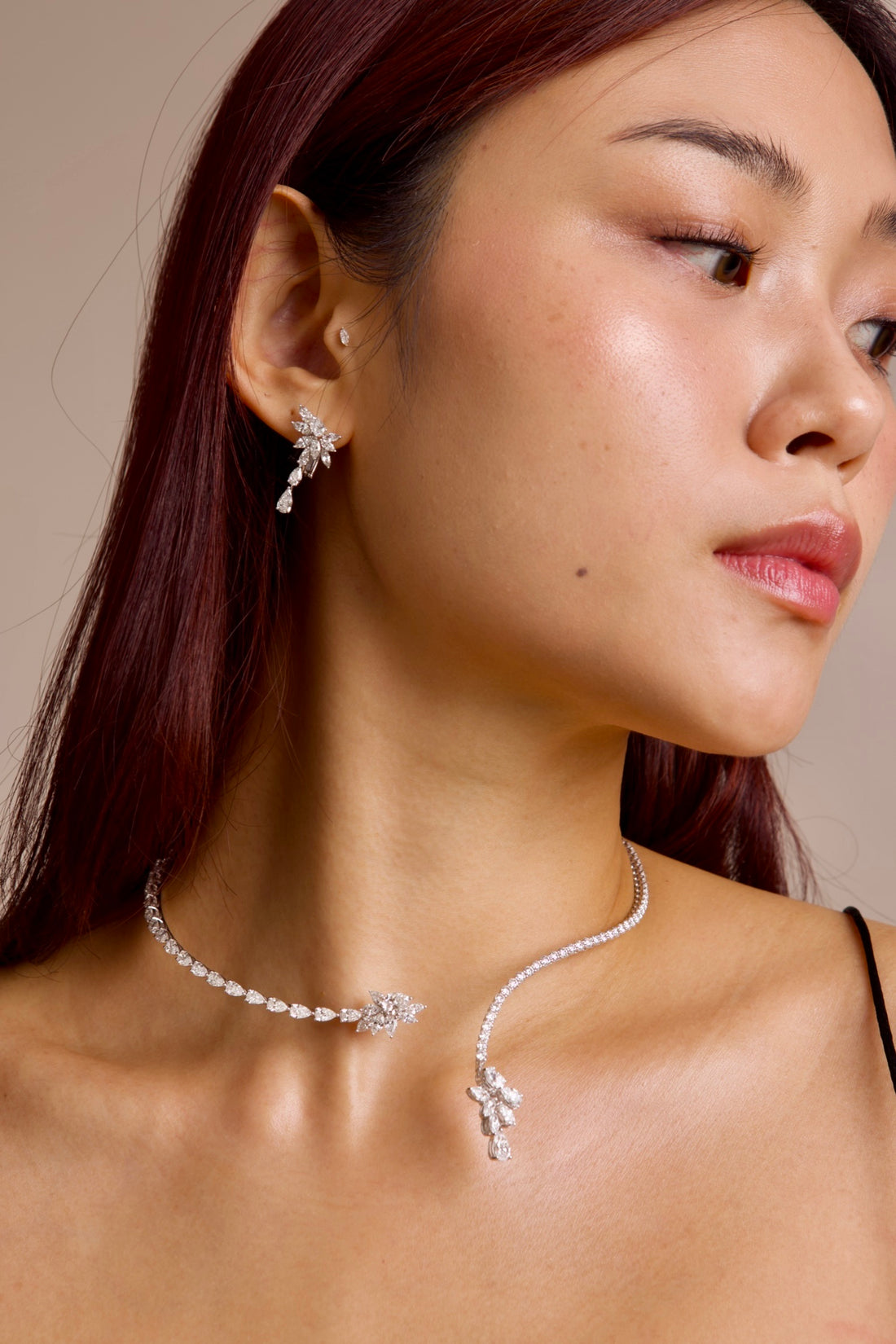 Marquise and pear lab grown diamond earring