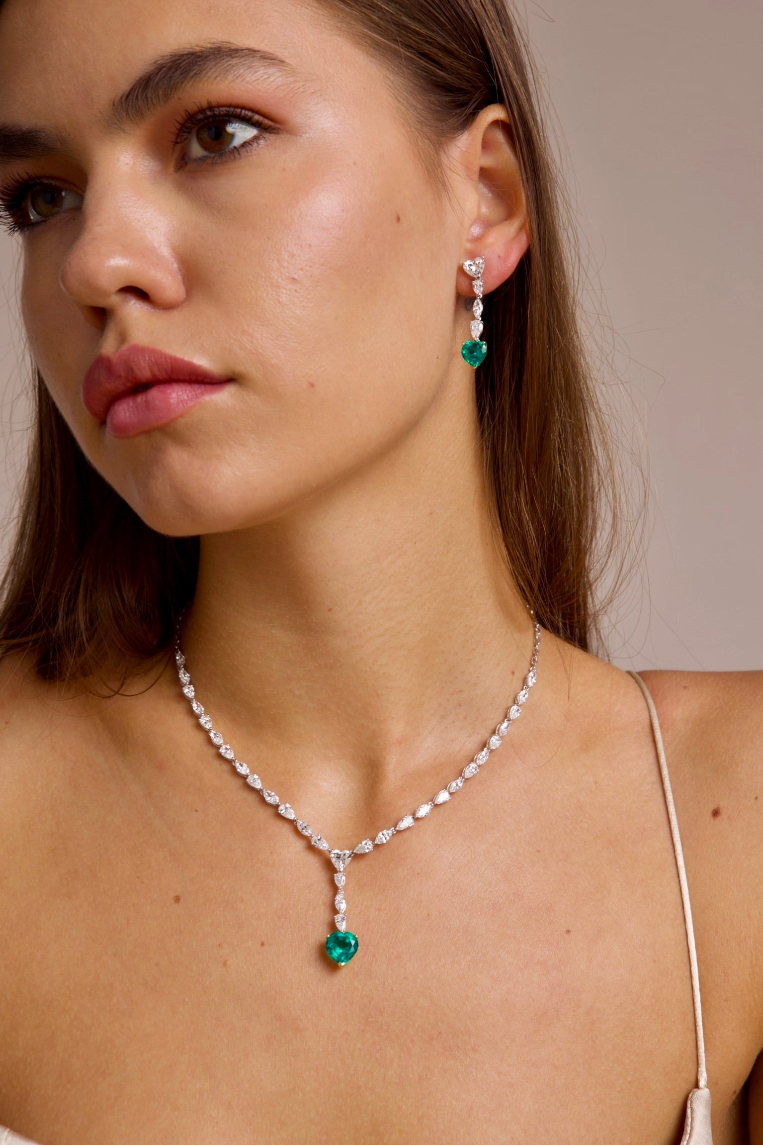 Emerald Heart with Pears Lab Grown Diamond Necklace