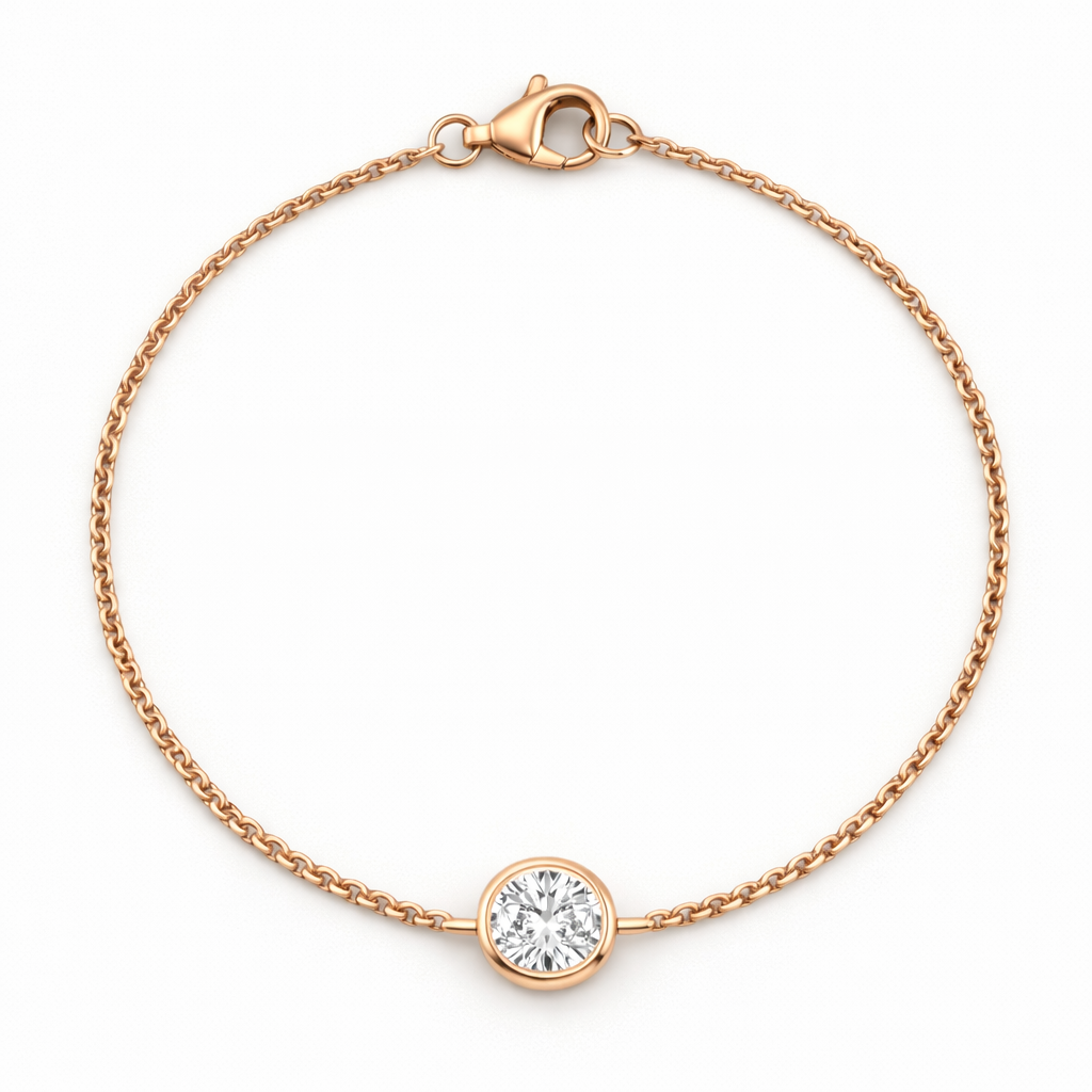 Round Bezel Lab Grown Diamond Chain Bracelet with Rose Gold by By Angi, lab-grown diamond jeweller in Tsim Sha Tsui Hong Kong | TST HK Fine Jewellery
By Angi 尖沙咀人造鑽石珠寶 - Round Bezel Lab Grown Diamond Chain Bracelet 圓形包邊實驗室培育鑽石鏈手鍊玫瑰金 | 香港TST人造鑽石lab diamond首飾 求婚戒指