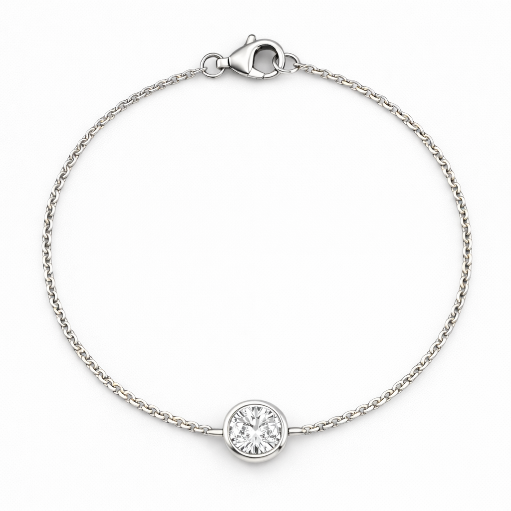 Round Bezel Lab Grown Diamond Chain Bracelet with White Gold by By Angi, lab-grown diamond jeweller in Tsim Sha Tsui Hong Kong | TST HK Fine Jewellery
By Angi 尖沙咀人造鑽石珠寶 - Round Bezel Lab Grown Diamond Chain Bracelet 圓形包邊實驗室培育鑽石鏈手鍊白金 | 香港TST人造鑽石lab diamond首飾 求婚戒指