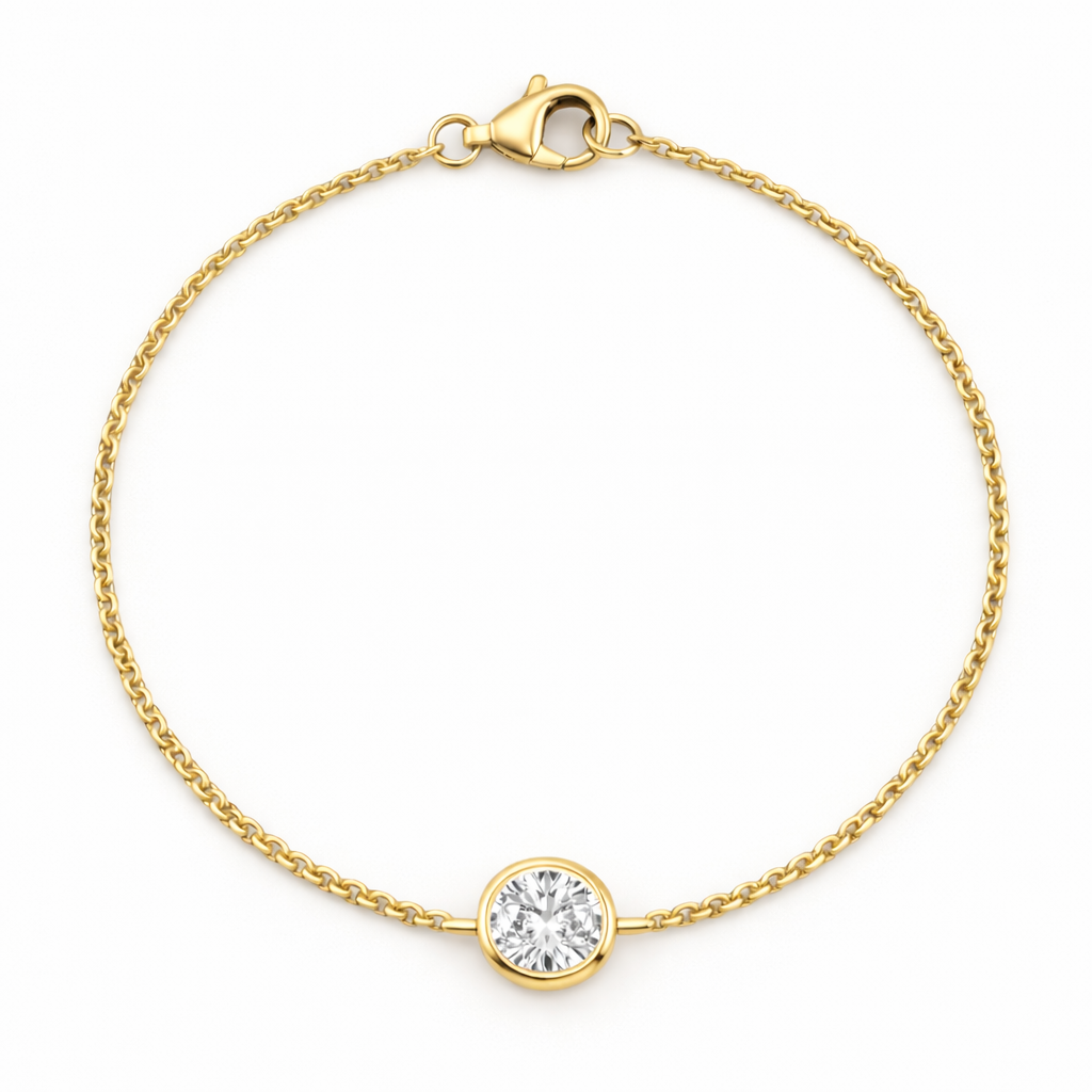 Round Bezel Lab Grown Diamond Chain Bracelet with Yellow Gold by By Angi, lab-grown diamond jeweller in Tsim Sha Tsui Hong Kong | TST HK Fine Jewellery
By Angi 尖沙咀人造鑽石珠寶 - Round Bezel Lab Grown Diamond Chain Bracelet 圓形包邊實驗室培育鑽石鏈手鍊黃金 | 香港TST人造鑽石lab diamond首飾 求婚戒指