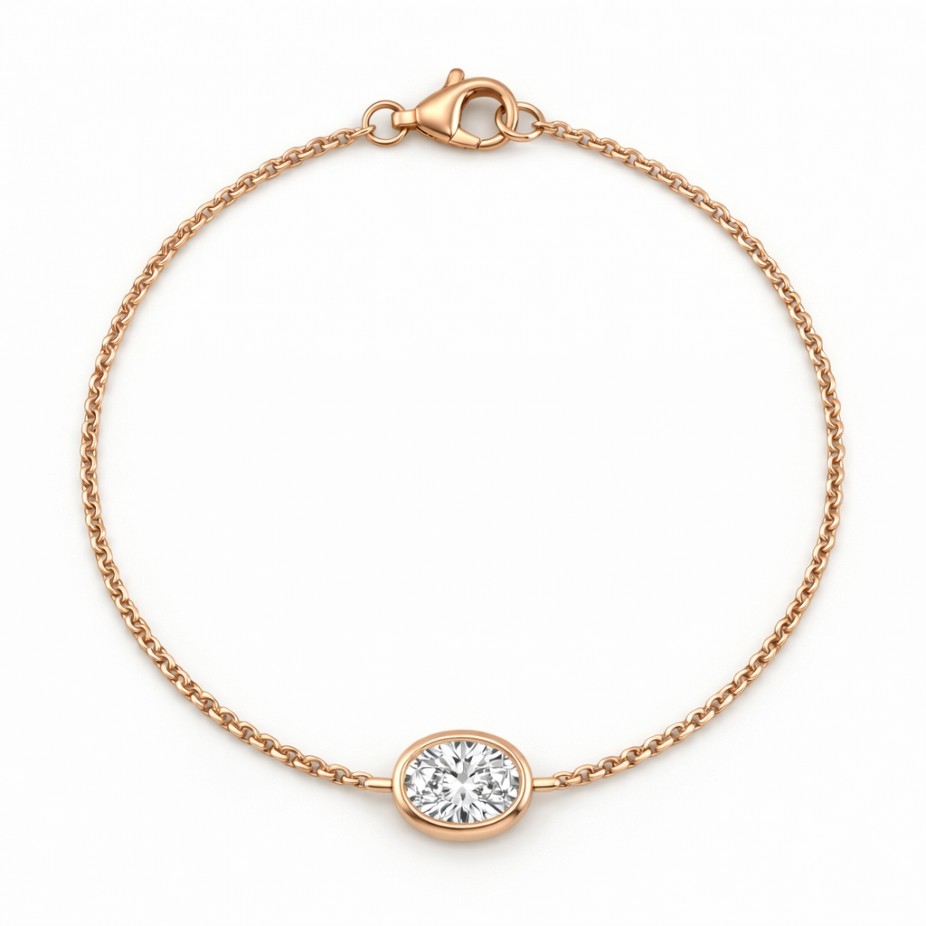 Oval Bezel Lab Grown Diamond Chain Bracelet with Rose Gold by By Angi, lab-grown diamond jeweller in Tsim Sha Tsui Hong Kong | TST HK Fine Jewellery
By Angi 尖沙咀人造鑽石珠寶 - Oval Bezel Lab Grown Diamond Chain Bracelet 橢圓形包邊實驗室培育鑽石鏈手鍊玫瑰金 | 香港TST人造鑽石lab diamond首飾 求婚戒指