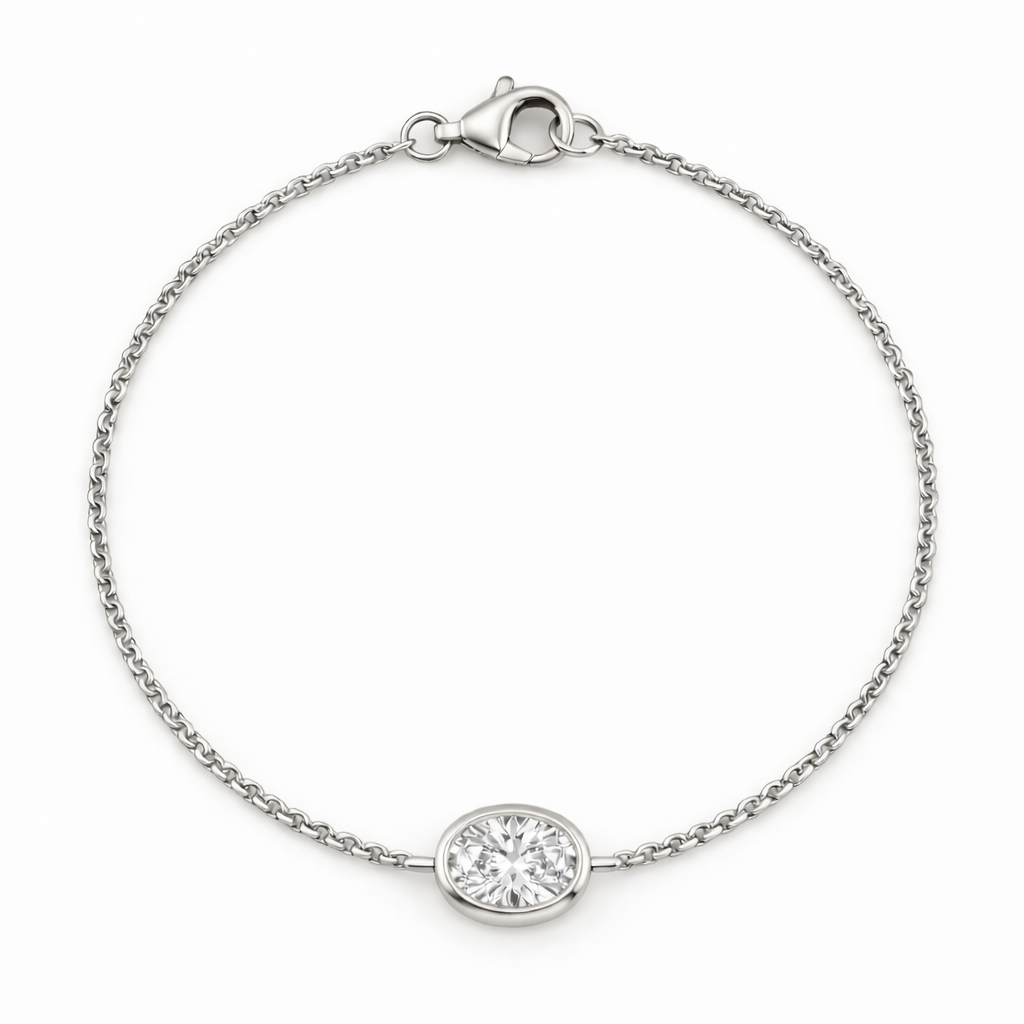 Oval Bezel Lab Grown Diamond Chain Bracelet with White Gold by By Angi, lab-grown diamond jeweller in Tsim Sha Tsui Hong Kong | TST HK Fine Jewellery
By Angi 尖沙咀人造鑽石珠寶 - Oval Bezel Lab Grown Diamond Chain Bracelet 橢圓形包邊實驗室培育鑽石鏈手鍊白金 | 香港TST人造鑽石lab diamond首飾 求婚戒指