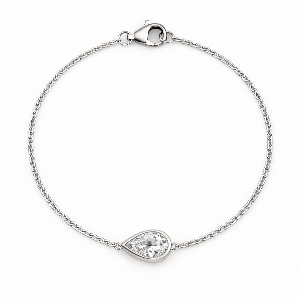 Pear Bezel Lab Grown Diamond Chain Bracelet with White Gold by By Angi, lab-grown diamond jeweller in Tsim Sha Tsui Hong Kong | TST HK Fine Jewellery
By Angi 尖沙咀人造鑽石珠寶 - Pear Bezel Lab Grown Diamond Chain Bracelet 梨形鑲邊實驗室培育鑽石鏈手鍊白金 | 香港TST人造鑽石lab diamond首飾 求婚戒指
