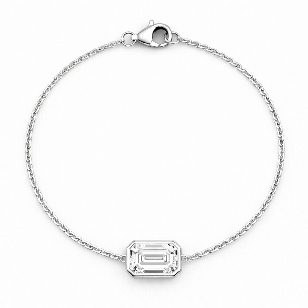 Emerald Bezel Lab-Grown Diamond Chain Bracelet