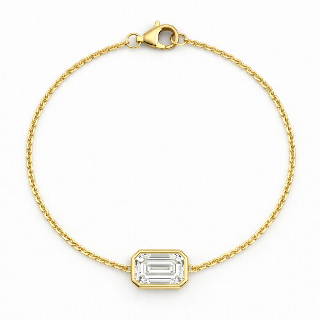 Emerald Bezel Lab-Grown Diamond Chain Bracelet