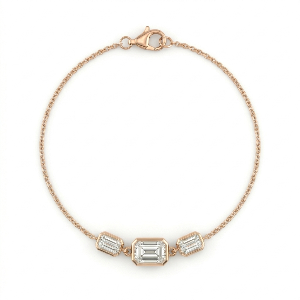 Trilogy Emerald Bezel Lab Grown Diamond Bracelet with Rose Gold by By Angi, lab-grown diamond jeweller in Tsim Sha Tsui Hong Kong | TST HK Fine Jewellery
By Angi 尖沙咀人造鑽石珠寶 - Trilogy Emerald Bezel Lab Grown Diamond Bracelet 三部曲祖母綠包邊實驗室培育鑽石手鍊玫瑰金 | 香港TST人造鑽石lab diamond首飾 求婚戒指