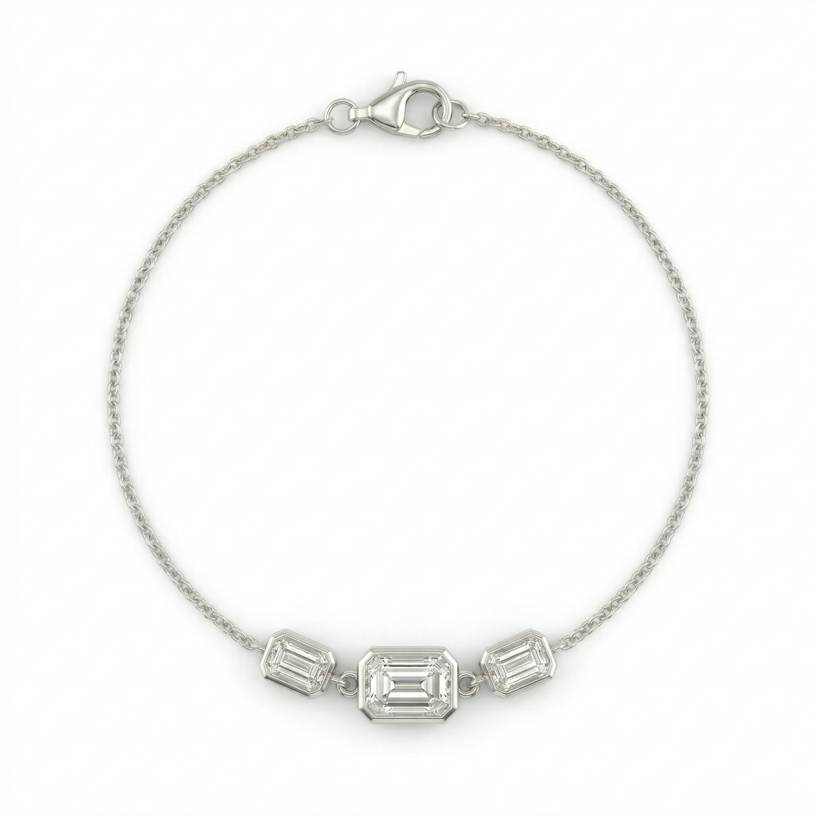 Trilogy Emerald Bezel Lab Grown Diamond Bracelet with White Gold by By Angi, lab-grown diamond jeweller in Tsim Sha Tsui Hong Kong | TST HK Fine Jewellery
By Angi 尖沙咀人造鑽石珠寶 - Trilogy Emerald Bezel Lab Grown Diamond Bracelet 三部曲祖母綠包邊實驗室培育鑽石手鍊白金 | 香港TST人造鑽石lab diamond首飾 求婚戒指