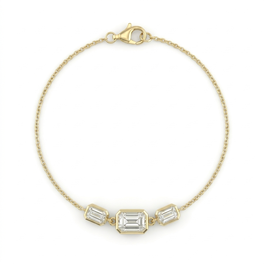 Trilogy Emerald Bezel Lab Grown Diamond Bracelet with Yellow Gold by By Angi, lab-grown diamond jeweller in Tsim Sha Tsui Hong Kong | TST HK Fine Jewellery
By Angi 尖沙咀人造鑽石珠寶 - Trilogy Emerald Bezel Lab Grown Diamond Bracelet 三部曲祖母綠包邊實驗室培育鑽石手鍊黃金 | 香港TST人造鑽石lab diamond首飾 求婚戒指