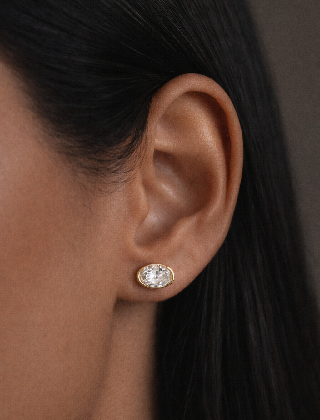 Oval Half Bezel Lab Grown Diamond Stud
