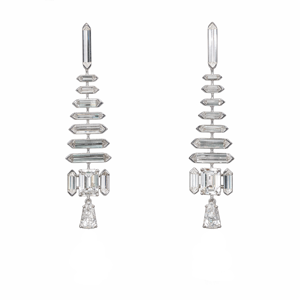 Nodus Spire Lab Grown Diamond Drop Earrings with a vertical geometric silhouette and a single suspended diamond drop, photographed in Hong Kong HK, Tsim Sha Tsui TST.
Nodus Spire 培育鑽石垂墜耳環，展現垂直幾何線條輪廓及單顆懸垂鑽石設計，拍攝於香港尖沙咀